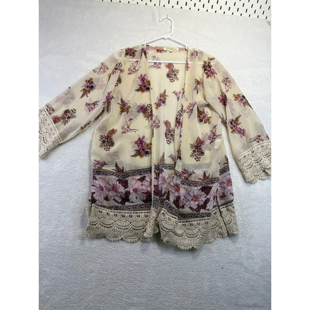 Rewind S Sheer Floral Kimono Boho Romantic Cottagecore Festival Top 3/4 Sleeve - Picture 2 of 4